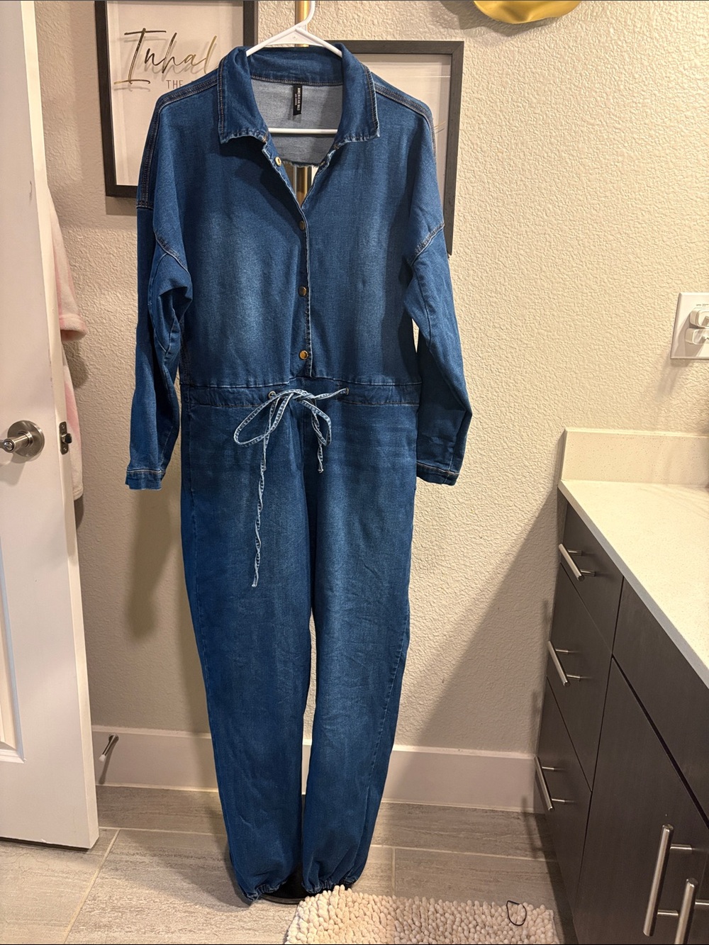 American Bazi Dark Blue Denim Jumpsuit Track Pants